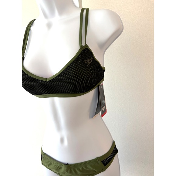 Speedo Athletic Turnz Endurance Practice Bikini Mesh Strappy Swim Set Olive Sz S - Picture 10 of 15